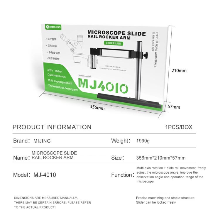 Supporto fisso universale in metallo Mijing MJ4010 da 32 mm con braccio oscillante a 360° e guide di scorrimento., Mijing MJ4010