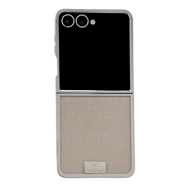 Cornice placcata, carta glitterata, targhetta con nome, custodia per telefono a copertura totale, For Samsung Galaxy Z Flip5
