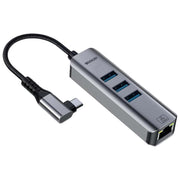 USB -C / Type-C Elbow to RJ45 and 3 x USB-A Aluminum Alloy Shell HUB Adapter Expander, Type-C Elbow to RJ45 and 3 x USB-A