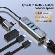 USB -C / Type-C Elbow to RJ45 and 3 x USB-A Aluminum Alloy Shell HUB Adapter Expander, Type-C Elbow to RJ45 and 3 x USB-A