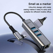 USB -C / Type-C Elbow to RJ45 and 3 x USB-A Aluminum Alloy Shell HUB Adapter Expander, Type-C Elbow to RJ45 and 3 x USB-A