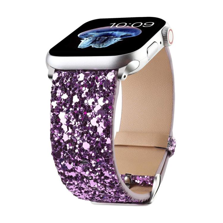 Cinturino per orologio in pelle con paillettes glitterate xDfind, For Apple Watch 42 / 44 / 45 / 46 / 49mm, For Apple Watch 38 / 40 / 41 / S10 42mm