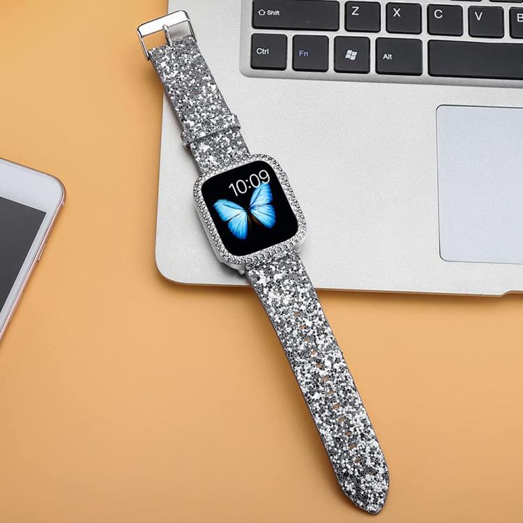Cinturino per orologio in pelle con paillettes glitterate xDfind, For Apple Watch 42 / 44 / 45 / 46 / 49mm, For Apple Watch 38 / 40 / 41 / S10 42mm