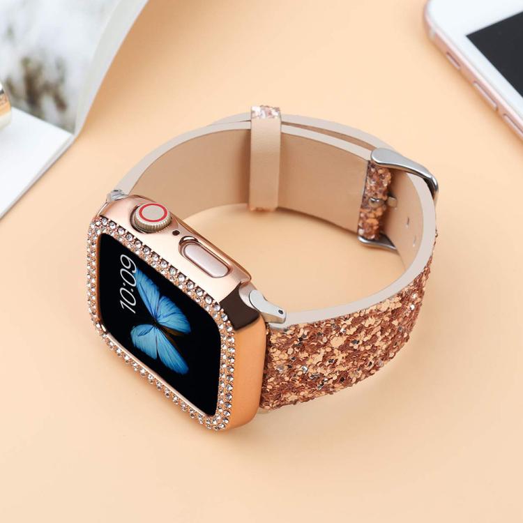 Cinturino per orologio in pelle con paillettes glitterate xDfind, For Apple Watch 42 / 44 / 45 / 46 / 49mm, For Apple Watch 38 / 40 / 41 / S10 42mm