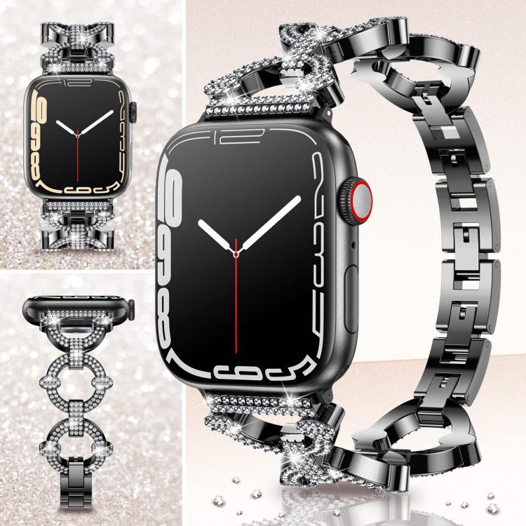 Cinturino per orologio xDfind in metallo con diamanti a forma di O, For Apple Watch 42 / 44 / 45 / 46 / 49mm, For Apple Watch 38 / 40 / 41 / S10 42mm