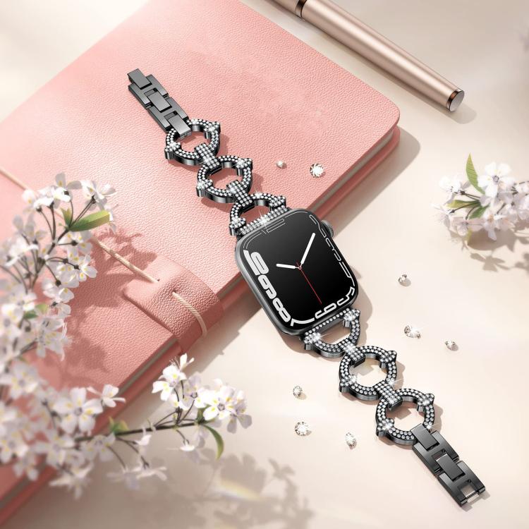Cinturino per orologio xDfind in metallo con diamanti a forma di O, For Apple Watch 42 / 44 / 45 / 46 / 49mm, For Apple Watch 38 / 40 / 41 / S10 42mm