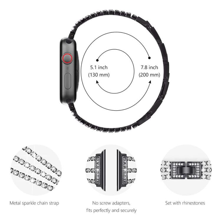 Cinturino per orologio xDfind con tre diamanti in metallo, For Apple Watch 42 / 44 / 45 / 46 / 49mm, For Apple Watch 38 / 40 / 41 / S10 42mm