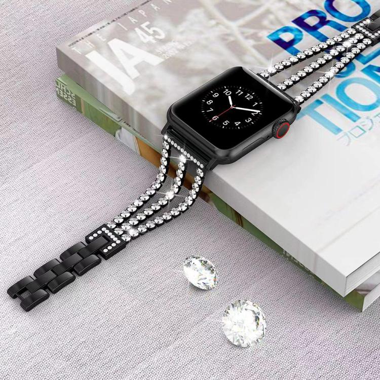 Cinturino per orologio xDfind con tre diamanti in metallo, For Apple Watch 42 / 44 / 45 / 46 / 49mm, For Apple Watch 38 / 40 / 41 / S10 42mm