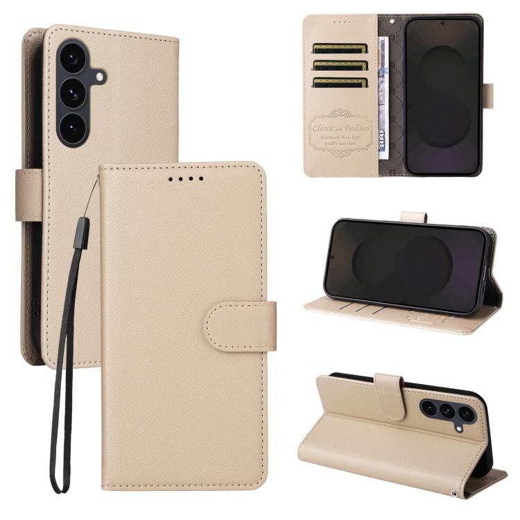 Custodia per telefono in pelle con portafoglio a 3 carte e protezione RFID, con texture litchi., For Galaxy S26 FE 5G, For Galaxy S26+ 5G, For Galaxy S25 FE 5G, For Galaxy S25 Edge 5G