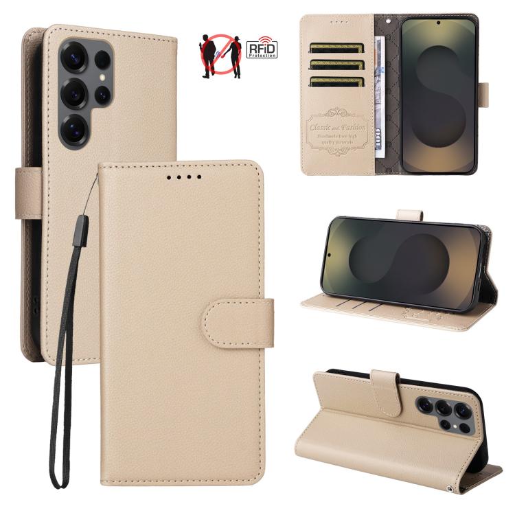 Custodia per telefono in pelle con portafoglio a 3 carte e protezione RFID, con texture litchi., For Galaxy S25 / S24 5G, For Galaxy S25+ / S24+ 5G, For Galaxy S25 Ultra 5G, For Galaxy S24 FE 5G