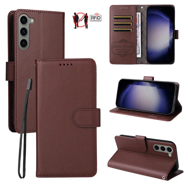Custodia per telefono in pelle con portafoglio a 3 carte e protezione RFID, con texture litchi., For Galaxy S23 5G, For Galaxy S20 FE, For Galaxy S21 FE 5G