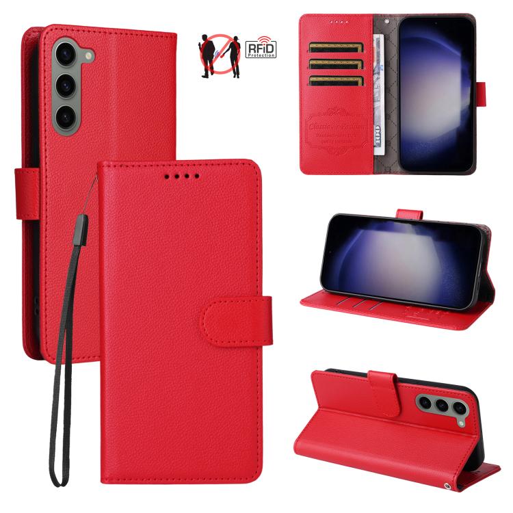 Custodia per telefono in pelle con portafoglio a 3 carte e protezione RFID, con texture litchi., For Galaxy S23 5G, For Galaxy S20 FE, For Galaxy S21 FE 5G