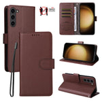 Custodia per telefono in pelle con portafoglio a 3 carte e protezione RFID, con texture litchi., For Galaxy S24 Ultra 5G, For Galaxy S23 FE 5G, For Galaxy S23 Ultra 5G, For Galaxy S23+ 5G