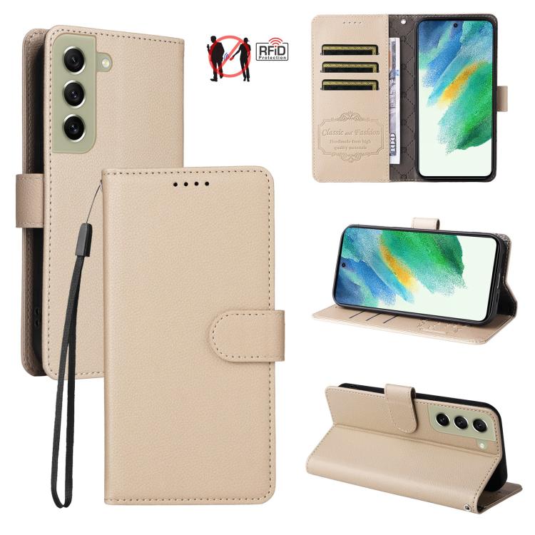 Custodia per telefono in pelle con portafoglio a 3 carte e protezione RFID, con texture litchi., For Galaxy S23 5G, For Galaxy S20 FE, For Galaxy S21 FE 5G