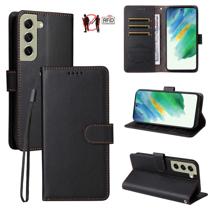 Custodia per telefono in pelle con portafoglio a 3 carte e protezione RFID, con texture litchi., For Galaxy S23 5G, For Galaxy S20 FE, For Galaxy S21 FE 5G