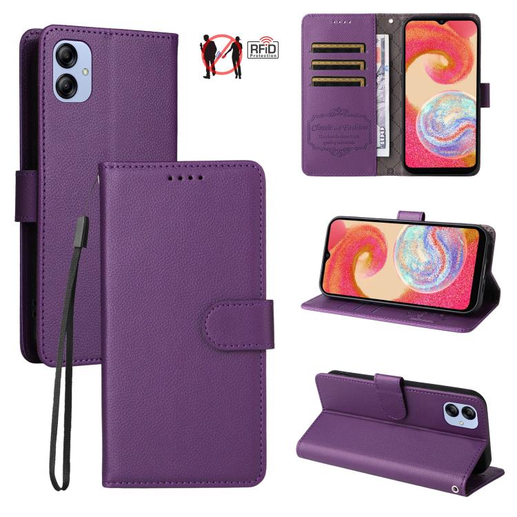 Custodia per telefono in pelle con portafoglio a 3 carte e protezione RFID, con texture litchi., For Samsung Galaxy A23 4G / 5G / F23, For Samsung Galaxy A04e 4G / F04, For Samsung Galaxy A14 4G / 5G, For Samsung Galaxy A34 5G