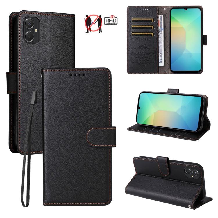 Custodia per telefono in pelle con portafoglio a 3 carte e protezione RFID, con texture litchi., For Samsung Galaxy A07 4G / 5G, For Samsung Galaxy A06 4G / 5G, For Samsung Galaxy A56 5G, For Samsung Galaxy A16 4G / 5G / A26