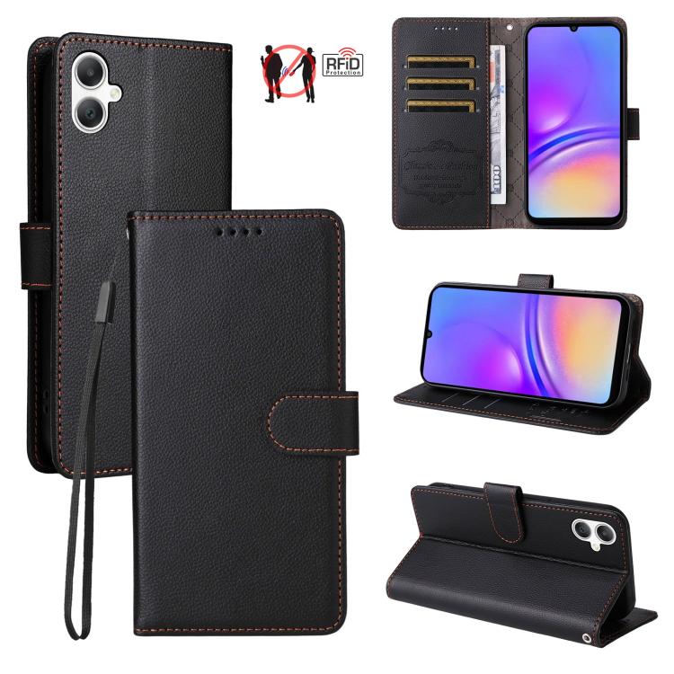 Custodia per telefono in pelle con portafoglio a 3 carte e protezione RFID, con texture litchi., For Samsung Galaxy A07 4G / 5G, For Samsung Galaxy A06 4G / 5G, For Samsung Galaxy A56 5G, For Samsung Galaxy A16 4G / 5G / A26