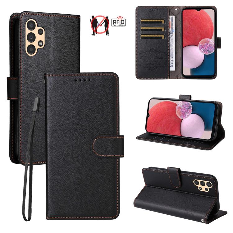Custodia per telefono in pelle con portafoglio a 3 carte e protezione RFID, con texture litchi., For Samsung Galaxy A54 5G, For Samsung Galaxy A13 4G / 5G, For Samsung Galaxy A53 5G, For Samsung Galaxy A73 5G