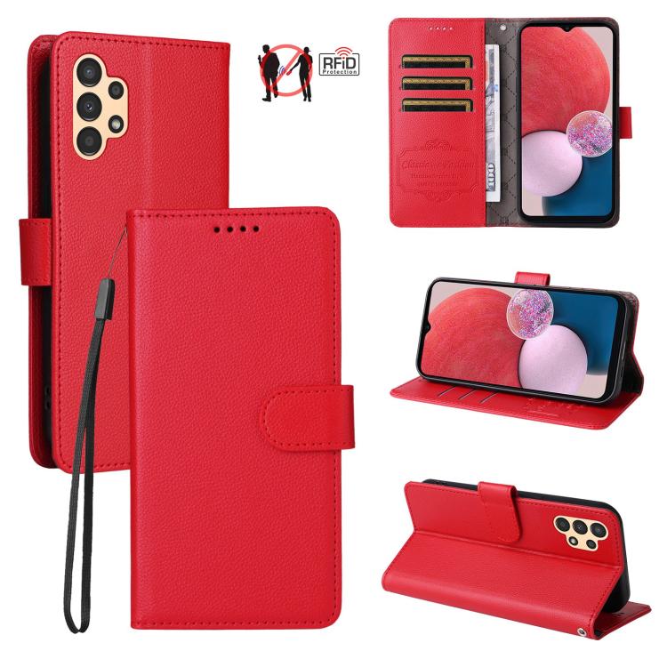 Custodia per telefono in pelle con portafoglio a 3 carte e protezione RFID, con texture litchi., For Samsung Galaxy A54 5G, For Samsung Galaxy A13 4G / 5G, For Samsung Galaxy A53 5G, For Samsung Galaxy A73 5G