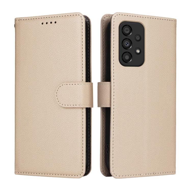Custodia per telefono in pelle con portafoglio a 3 carte e protezione RFID, con texture litchi., For Samsung Galaxy A33 5G