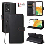 Custodia per telefono in pelle con portafoglio a 3 carte e protezione RFID, con texture litchi., For Samsung Galaxy A33 5G