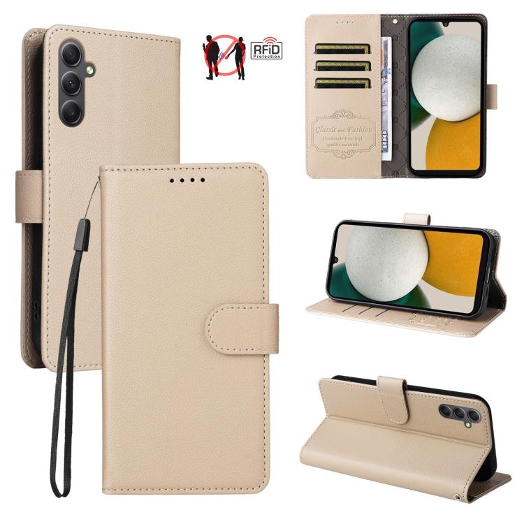 Custodia per telefono in pelle con portafoglio a 3 carte e protezione RFID, con texture litchi., For Samsung Galaxy A23 4G / 5G / F23, For Samsung Galaxy A04e 4G / F04, For Samsung Galaxy A14 4G / 5G, For Samsung Galaxy A34 5G