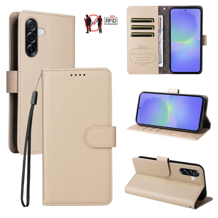 Custodia per telefono in pelle con portafoglio a 3 carte e protezione RFID, con texture litchi., For Samsung Galaxy A36 5G, For Samsung Galaxy A15 4G / 5G, For Samsung Galaxy A55 5G, For Samsung Galaxy A35 5G