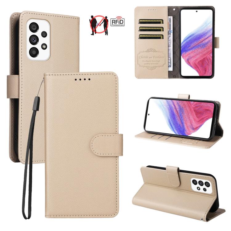 Custodia per telefono in pelle con portafoglio a 3 carte e protezione RFID, con texture litchi., For Samsung Galaxy A54 5G, For Samsung Galaxy A13 4G / 5G, For Samsung Galaxy A53 5G, For Samsung Galaxy A73 5G