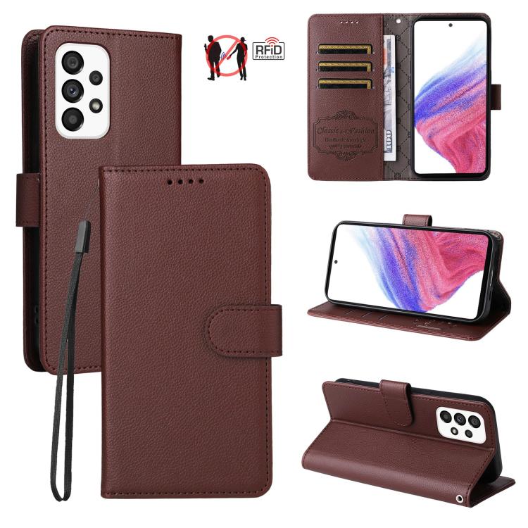 Custodia per telefono in pelle con portafoglio a 3 carte e protezione RFID, con texture litchi., For Samsung Galaxy A54 5G, For Samsung Galaxy A13 4G / 5G, For Samsung Galaxy A53 5G, For Samsung Galaxy A73 5G