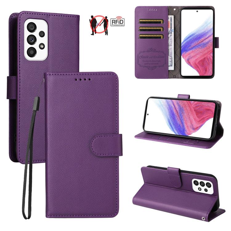 Custodia per telefono in pelle con portafoglio a 3 carte e protezione RFID, con texture litchi., For Samsung Galaxy A54 5G, For Samsung Galaxy A13 4G / 5G, For Samsung Galaxy A53 5G, For Samsung Galaxy A73 5G
