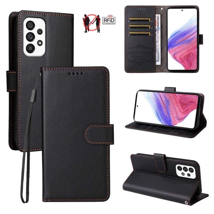 Custodia per telefono in pelle con portafoglio a 3 carte e protezione RFID, con texture litchi., For Samsung Galaxy A54 5G, For Samsung Galaxy A13 4G / 5G, For Samsung Galaxy A53 5G, For Samsung Galaxy A73 5G