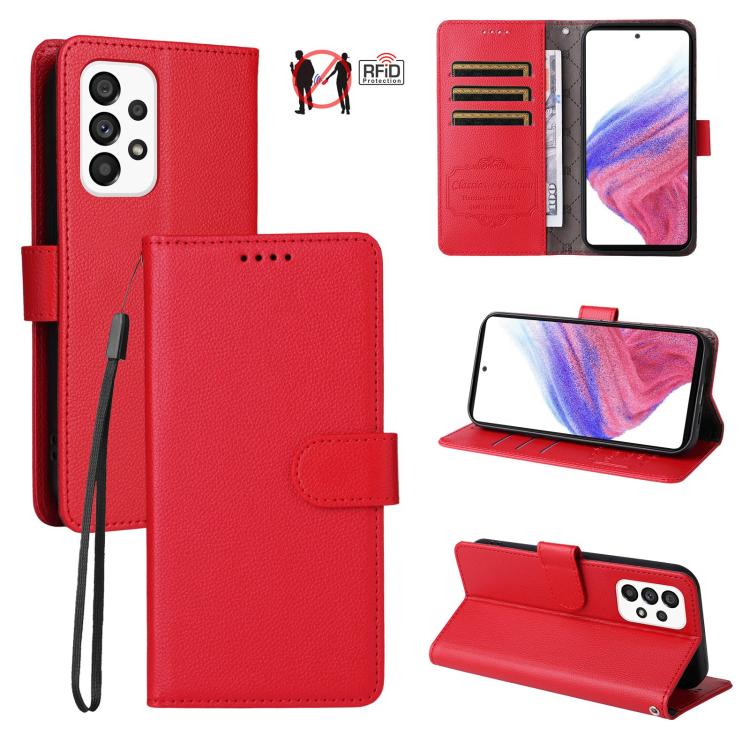 Custodia per telefono in pelle con portafoglio a 3 carte e protezione RFID, con texture litchi., For Samsung Galaxy A54 5G, For Samsung Galaxy A13 4G / 5G, For Samsung Galaxy A53 5G, For Samsung Galaxy A73 5G