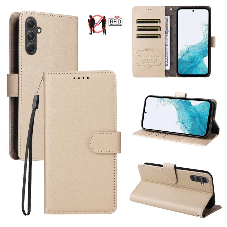 Custodia per telefono in pelle con portafoglio a 3 carte e protezione RFID, con texture litchi., For Samsung Galaxy A54 5G, For Samsung Galaxy A13 4G / 5G, For Samsung Galaxy A53 5G, For Samsung Galaxy A73 5G