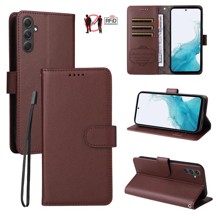 Custodia per telefono in pelle con portafoglio a 3 carte e protezione RFID, con texture litchi., For Samsung Galaxy A54 5G, For Samsung Galaxy A13 4G / 5G, For Samsung Galaxy A53 5G, For Samsung Galaxy A73 5G