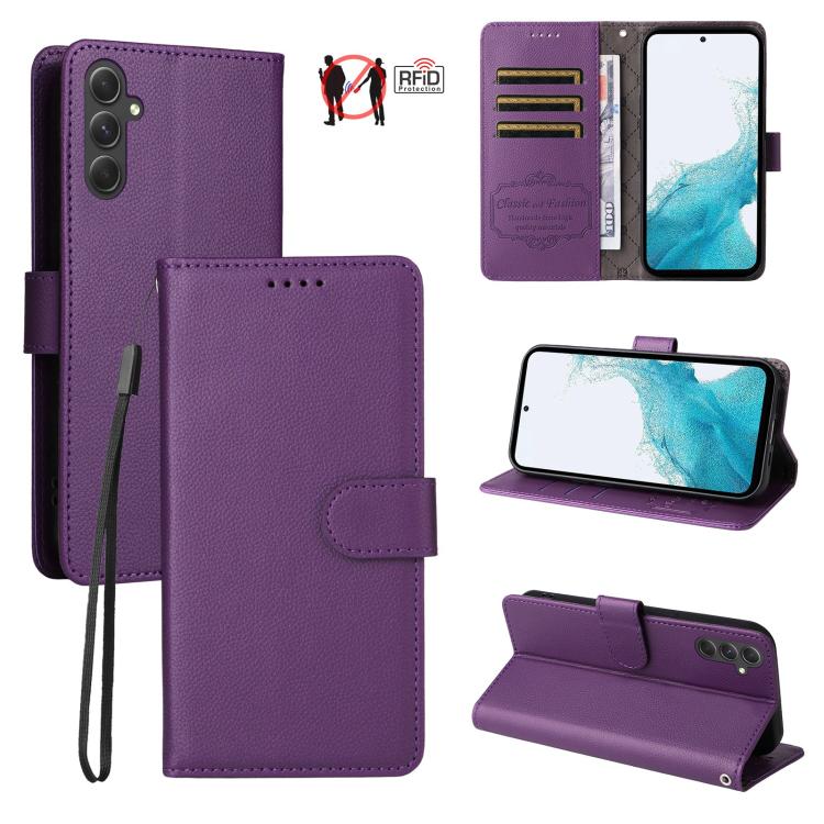 Custodia per telefono in pelle con portafoglio a 3 carte e protezione RFID, con texture litchi., For Samsung Galaxy A54 5G, For Samsung Galaxy A13 4G / 5G, For Samsung Galaxy A53 5G, For Samsung Galaxy A73 5G