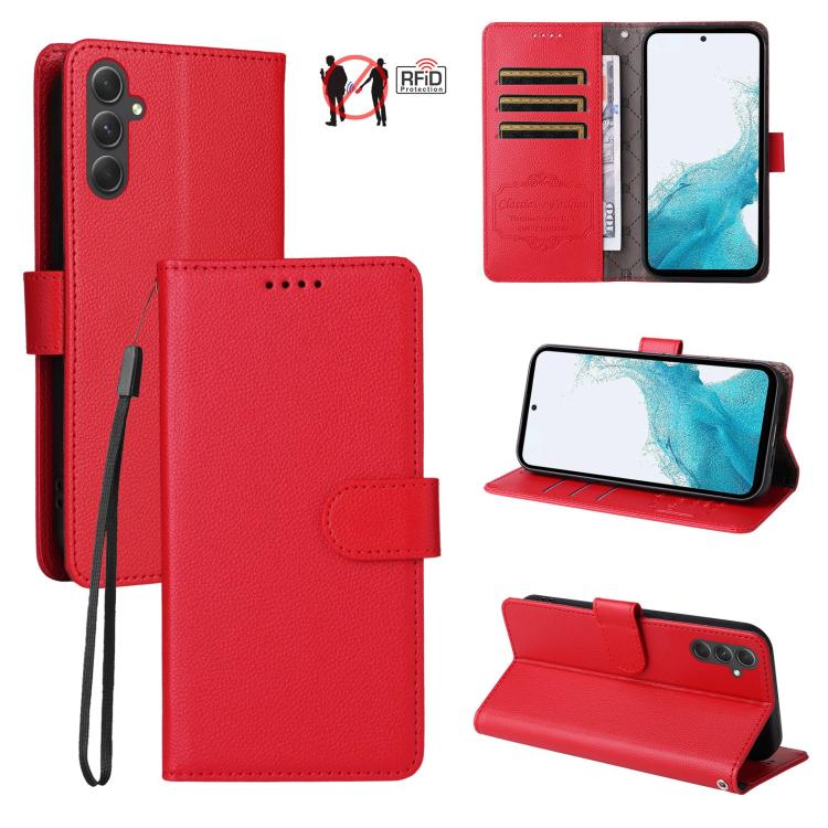 Custodia per telefono in pelle con portafoglio a 3 carte e protezione RFID, con texture litchi., For Samsung Galaxy A54 5G, For Samsung Galaxy A13 4G / 5G, For Samsung Galaxy A53 5G, For Samsung Galaxy A73 5G
