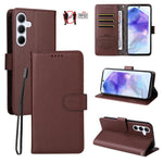 Custodia per telefono in pelle con portafoglio a 3 carte e protezione RFID, con texture litchi., For Samsung Galaxy A36 5G, For Samsung Galaxy A15 4G / 5G, For Samsung Galaxy A55 5G, For Samsung Galaxy A35 5G