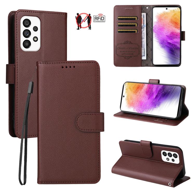 Custodia per telefono in pelle con portafoglio a 3 carte e protezione RFID, con texture litchi., For Samsung Galaxy A54 5G, For Samsung Galaxy A13 4G / 5G, For Samsung Galaxy A53 5G, For Samsung Galaxy A73 5G