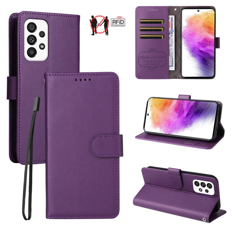 Custodia per telefono in pelle con portafoglio a 3 carte e protezione RFID, con texture litchi., For Samsung Galaxy A54 5G, For Samsung Galaxy A13 4G / 5G, For Samsung Galaxy A53 5G, For Samsung Galaxy A73 5G