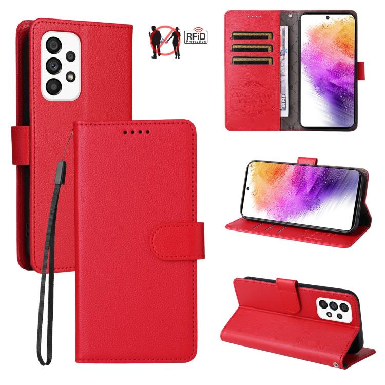 Custodia per telefono in pelle con portafoglio a 3 carte e protezione RFID, con texture litchi., For Samsung Galaxy A54 5G, For Samsung Galaxy A13 4G / 5G, For Samsung Galaxy A53 5G, For Samsung Galaxy A73 5G