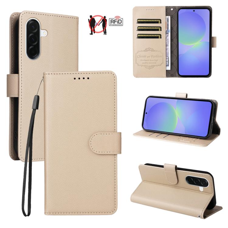 Custodia per telefono in pelle con portafoglio a 3 carte e protezione RFID, con texture litchi., For Galaxy A57 5G, For Galaxy A37 5G, For Galaxy A27 5G, For Samsung Galaxy A25e