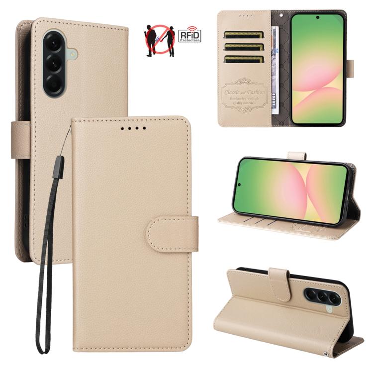 Custodia per telefono in pelle con portafoglio a 3 carte e protezione RFID, con texture litchi., For Galaxy A57 5G, For Galaxy A37 5G, For Galaxy A27 5G, For Samsung Galaxy A25e