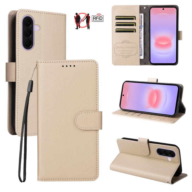 Custodia per telefono in pelle con portafoglio a 3 carte e protezione RFID, con texture litchi., For Galaxy A57 5G, For Galaxy A37 5G, For Galaxy A27 5G, For Samsung Galaxy A25e