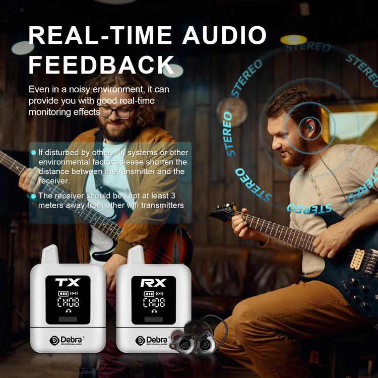 Sistema di monitoraggio wireless stereo DEBRA ST-mini 2.4G con trasmettitore e ricevitore., TX & RX