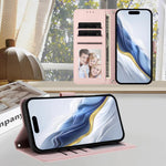 Custodia per telefono in pelle con ciondolo a forma di gatto e cuore in rilievo, completa di cinturino da polso., For iPhone 17 Pro, For iPhone 17
