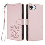 Custodia per telefono in pelle con ciondolo a forma di gatto e cuore in rilievo, completa di cinturino da polso., For iPhone 17e / 16e, For iPhone 17 Pro Max