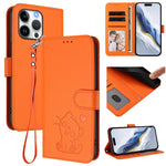 Custodia per telefono in pelle con ciondolo a forma di gatto e cuore in rilievo, completa di cinturino da polso., For iPhone Air, For iPhone 16 Pro Max