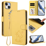 Custodia per telefono in pelle con ciondolo a forma di gatto e cuore in rilievo, completa di cinturino da polso., For iPhone 15, For iPhone 14 Plus