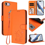 Custodia per telefono in pelle con ciondolo a forma di gatto e cuore in rilievo, completa di cinturino da polso., For iPhone 14 Pro Max, For iPhone 7 / 8 / SE 2022